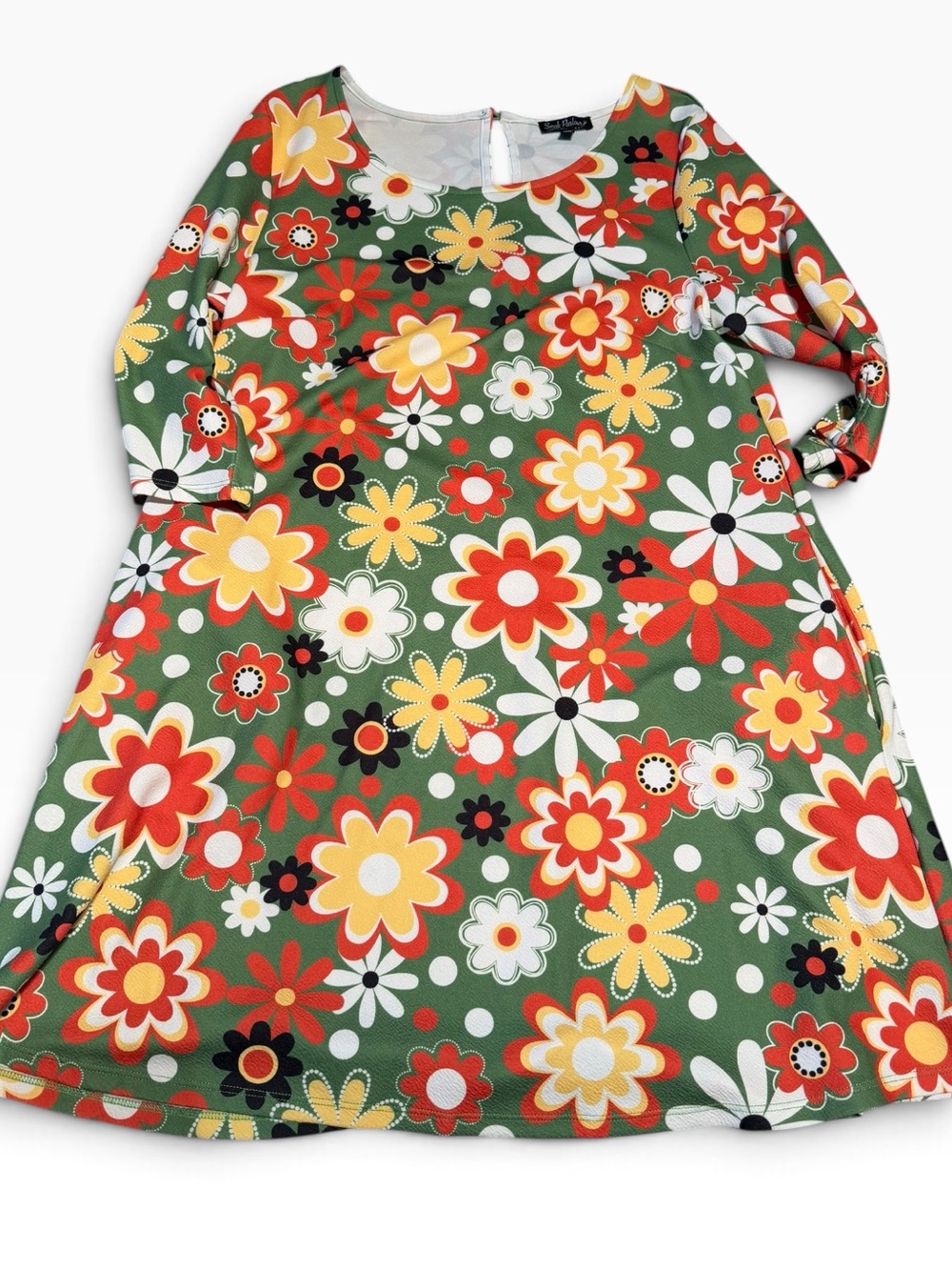 Green Floral Long-Sleeve stretchy Dress XL